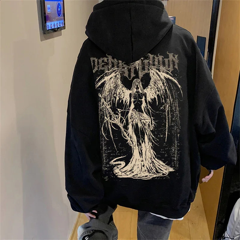 Harajuku Angel Graphic Hoodies For Men High Street Gothic Punk Fashion Hoody Winter Fleece Y2K Vintage Oversized Sweatshirts 251018
