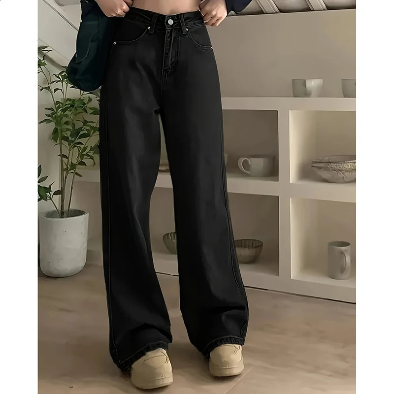 Women Fashion Loose Jeans Female High Waist Streetwear Wide Leg Trousers Female Classic Gray Goth Straight Leg Pants 251023
