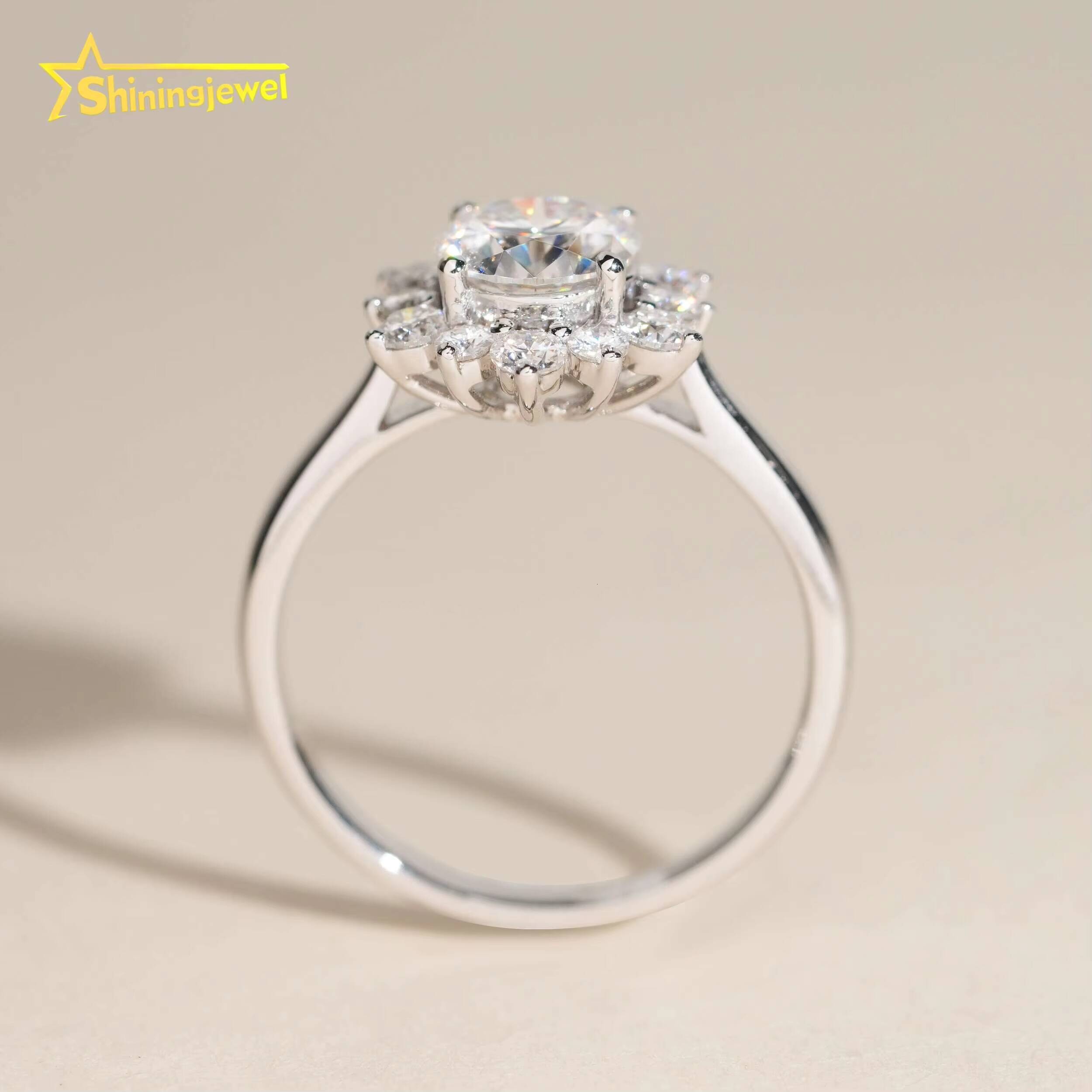 14K Solid Gold Luxury Jewelry Flower Cluster Ring Lab Moissanite Engagement Wedding Rings for Women