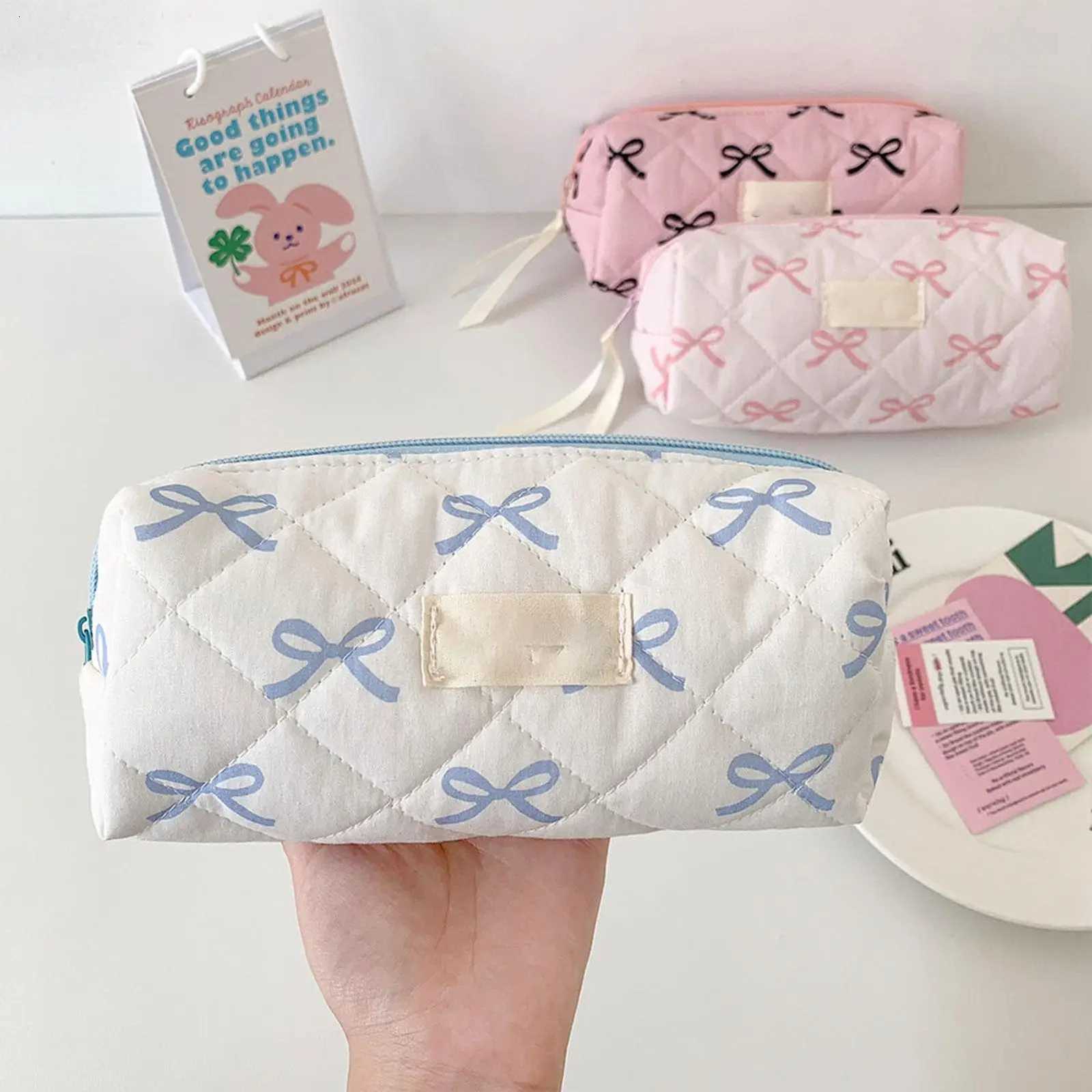 1pcs Fashion Simple Bow Women Travel Storage Bag Cute Design Girl Pencil Case Makeup Bag Retro Ladies Cosmetic BagT251024