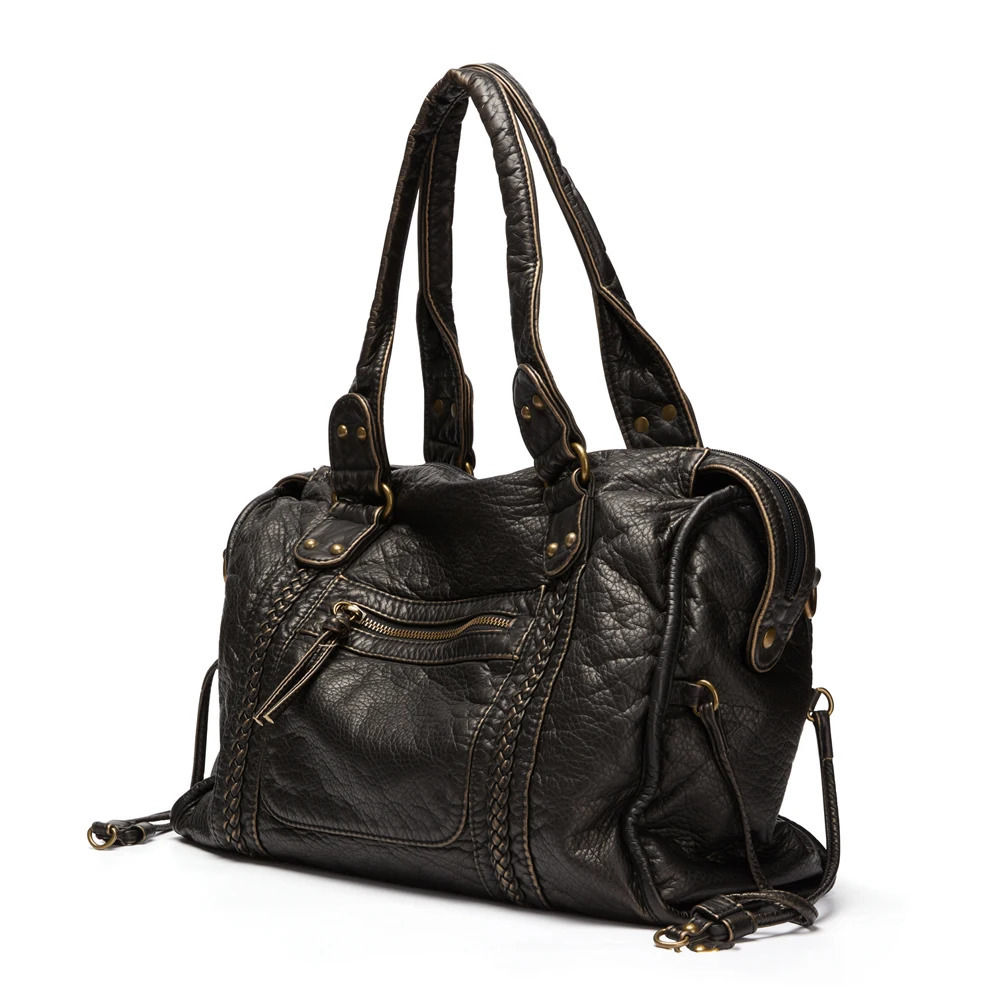 Annmouler Large Capacity Women Handbag Pu Leather Tote Bag Vintage Washed Leather Shoulder Bag Quality Bag for Women 251023