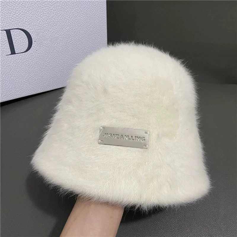 Faux Rabbit Fur Bucket Hat for Women ThreeDimensional FaceSlimming Versatile Warm Plush KoreanStyle Fisherman HatL251024
