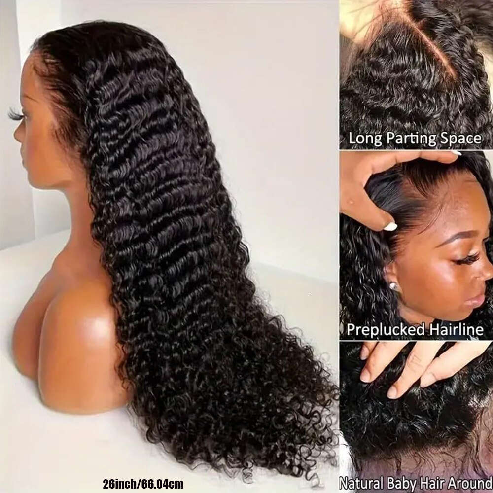 250% Density Brazilian Virgin Curly Front Transparent HD 13x4 Lace Frontal Deep Wave 100% Real Human Wigs Remy Pre Plucked Bleached Knots With Baby Ha