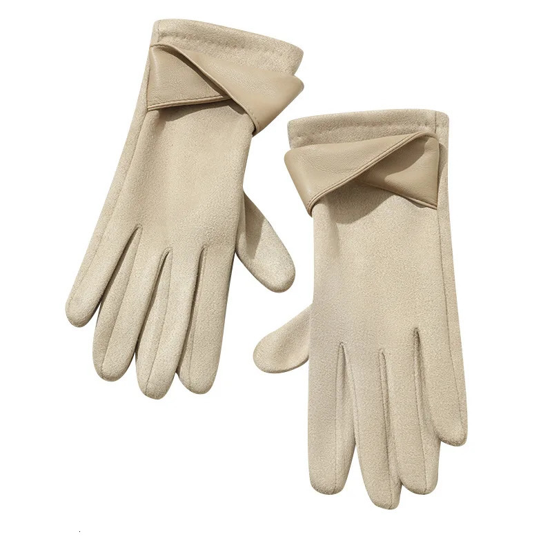 Elegant Temperament Womens Gloves Winter Keep Warm Touch Screen Suede Outdoor Windproof Drive Cycling All Match 251023