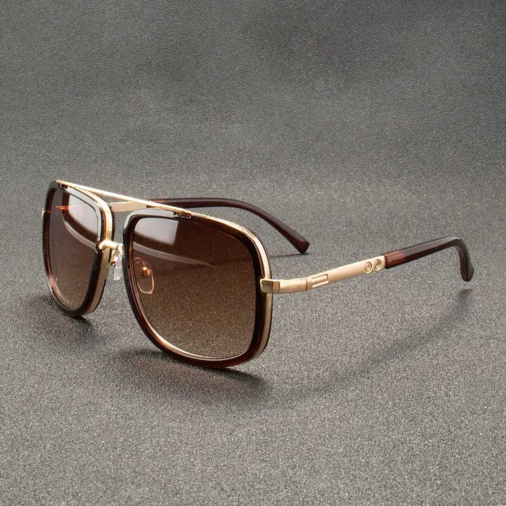 2PCS Fashion Big Frame Sunglasses Men Square Metal Sun Glasses Women Retro Sun Glasses Vintage High Quality Gafas Oculos De SolT251024