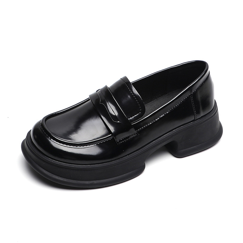 Weiwei Girl 158-1 Black Loafers for Women Soft Autumn Round Toe Thick Sole British Style Small Leather Plus Size Women's Shoes ddmythur
