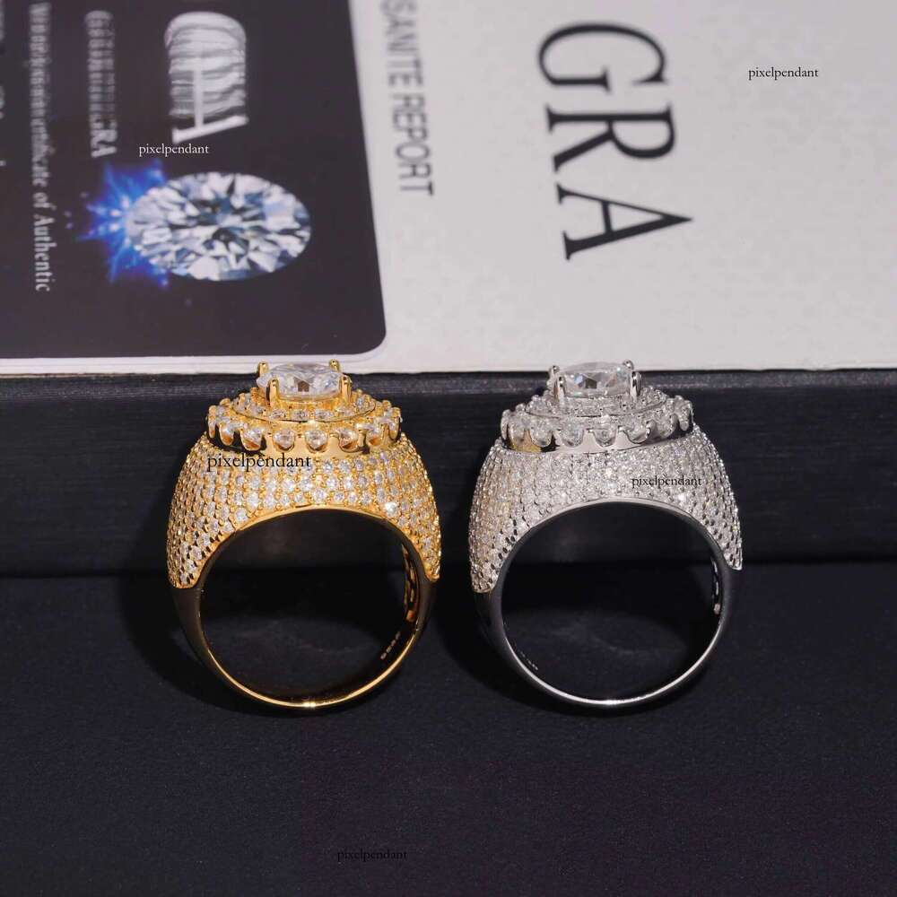 Hot Sale High Quality VVS Pass Test Sliver Gold Plated Hip Hop Mens Moissanite Dia Rings