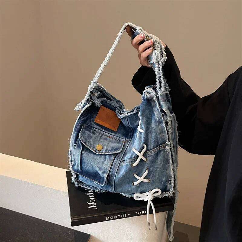 Washed Denim Shoulder Bag For Women Handbags Large Capacity Female Messenger Bags Soft Jeans Casual Big Totes Shopping Bag