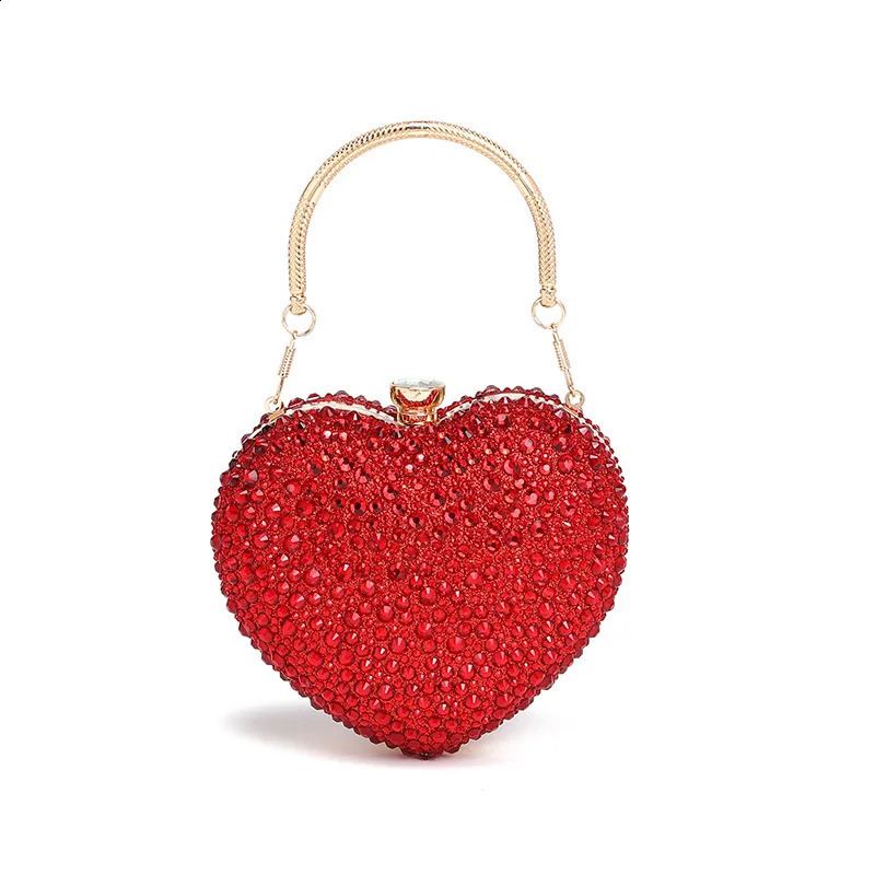 Diamond Inlay Heart Shape Crystal Clutch Purse Stones Evening Wedding Party Shoulder Bag Handle Rhinestone Mini Handbags 251023CJ