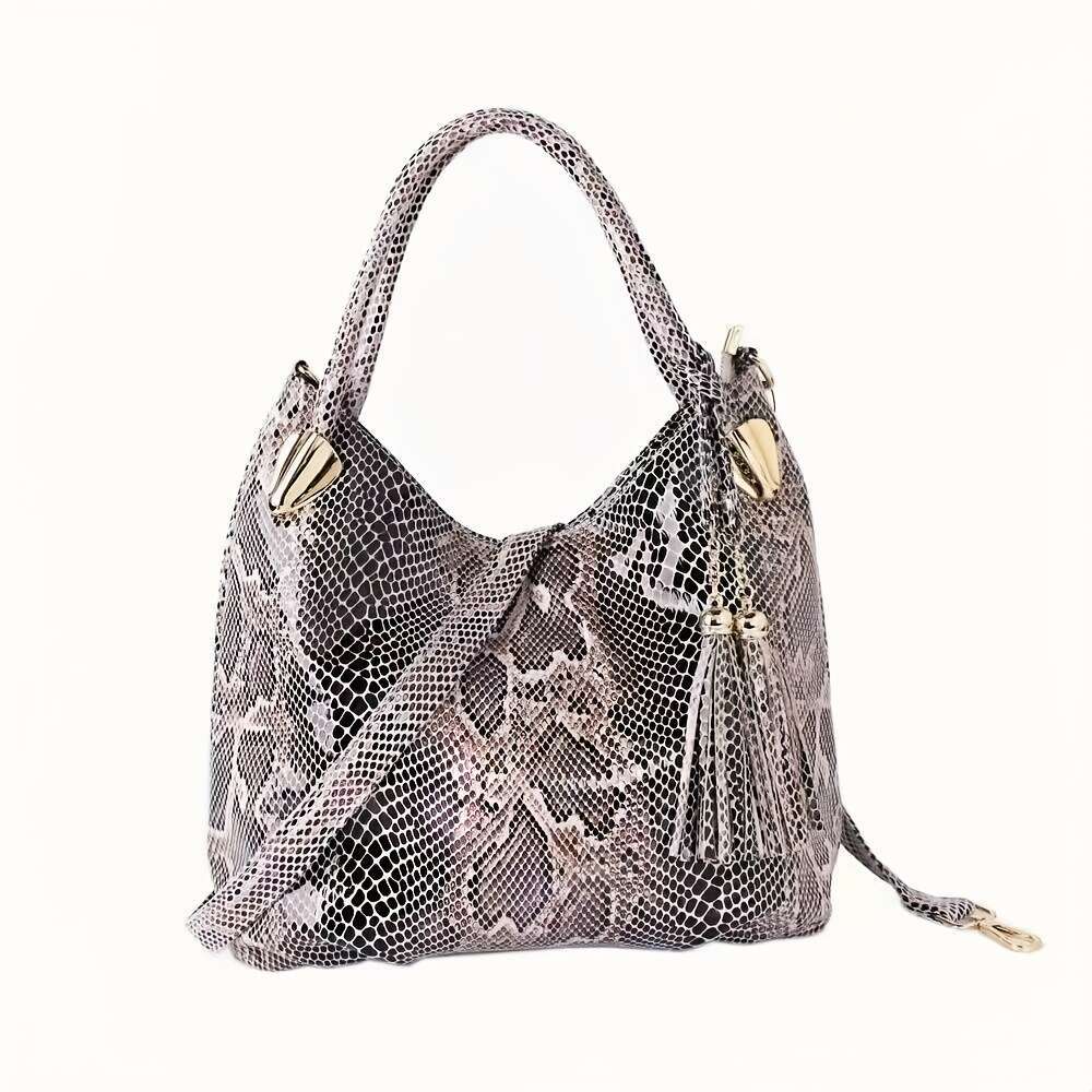 Wo 'S Fashion Handbag 2025, High-Quality With Snake Print, Adjustable Strap, Zipper Closure, Polyester Lining, Animal Print Design, Fade Resistan