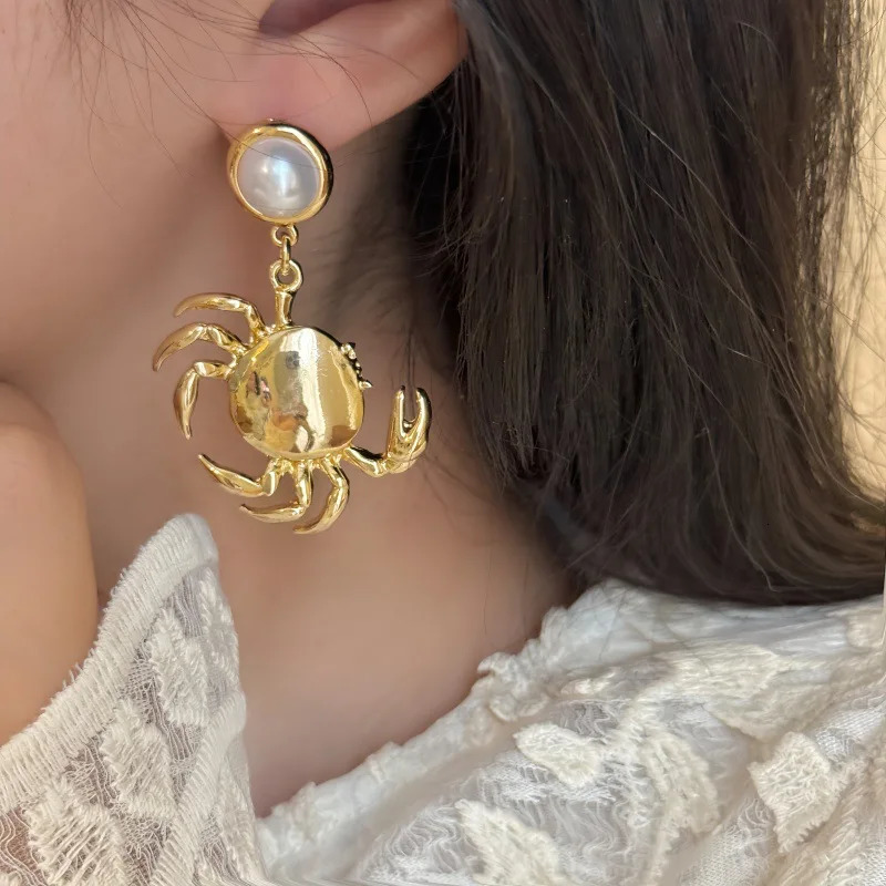 HangZhi Shell Conch Crab Asymmetric Drop Earring Summer Beach Vacation Vintage INS Vacay Vibes Personalized Jewelry 251016