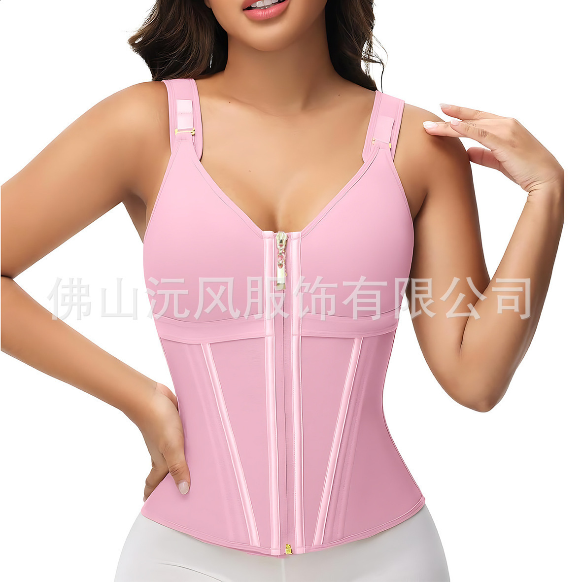 Mesh Reinforced 15Bone Waist and Abdomen Shaping Bodysuit with Buttoned Bra Integrated Body Shaping Vest Top 251017