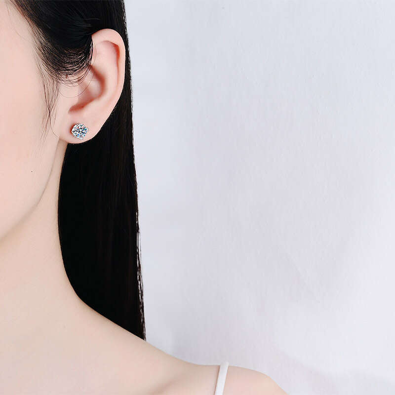 DHCollections-- Sterling Sier Plated with PT950 Gold, Delicate and Exquisite Screw Style Moissanite Earrings for Girlfriend