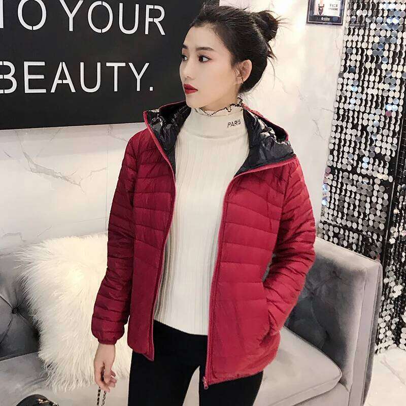 NEW Brand Women Double Side Ultra Light 90% White Duck Down Jacket Hooded Windbreakers Reversible Lightweight Warm Coats Designer Women