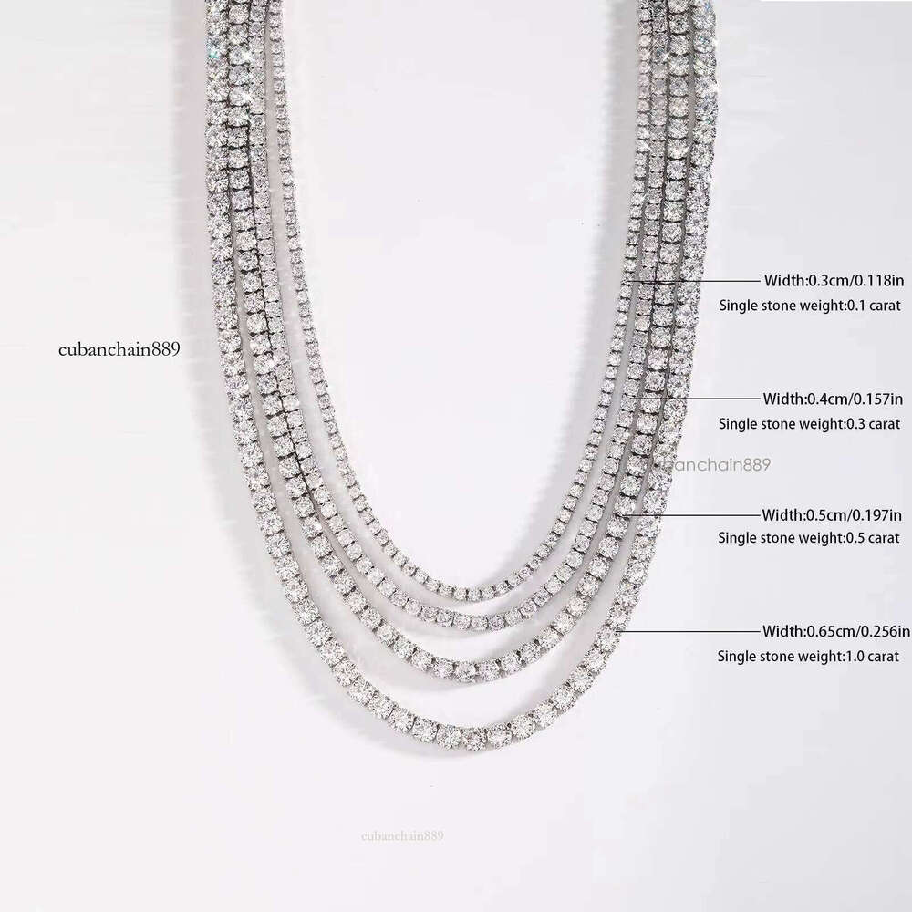 Hip-Hop Sier Glow Stone Tennis Chain White Gold Iced Bracelet Necklace Men and Women Boutique Jewelry Set