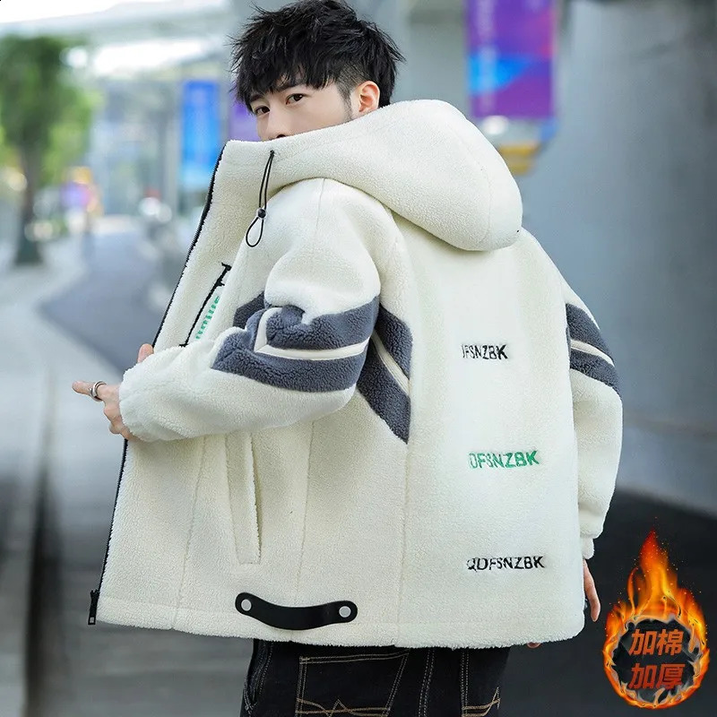 Lamb Wool Coat Men Clothing Korean Zipper Casual Cottonpadded Jacket Male Autumn Winter Fashion Pocket Long Sleeve Outerwear 251023