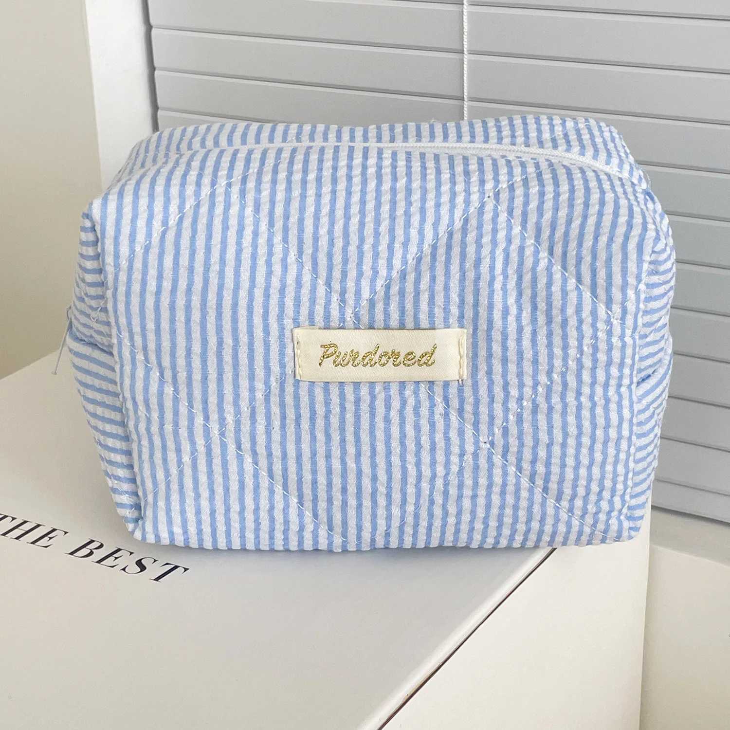 Candy Color Stripe Womens Storage Bags Casual Female Cosmetic Bag High Capacity Cute Female Pencil Case Makeup Bag HandbagsT251024