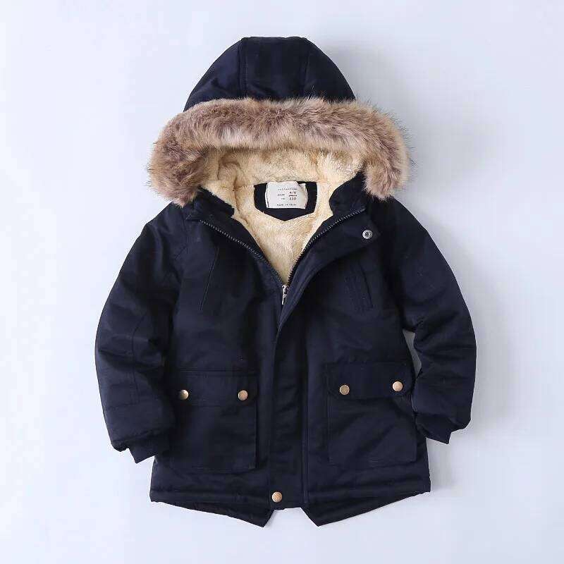Autumn Winter Children Boy Outerwear Coat Hooded Plus Veet Thicken Warm Jacket For 4-14 Year Kids Girl Parka