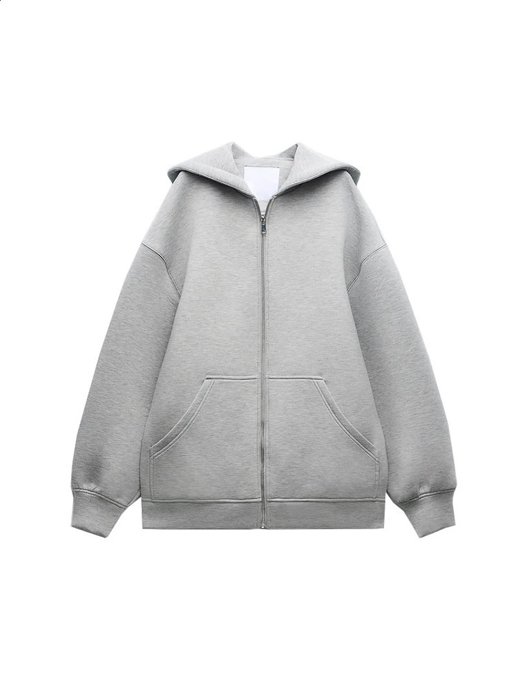 Womens Fashion Warm Hooded Jacket Fall and Winter Gray Long Sleeve Pocket Zipper Casual Women 251018