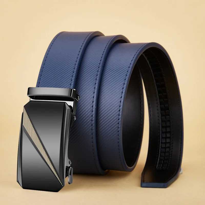 OYIFAN Mens Belt Blue Striped Belt Fashion Jeans Belt Genuine Leather Belt Automatic Buckle Belts W251024