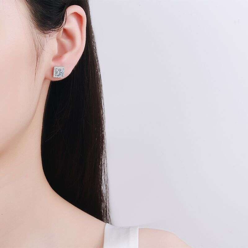 DHCollections-- XDY Pure Sier Micro Paved Small Dia Four-Prong Setting 1 2 Irregular Moissanite Earrings