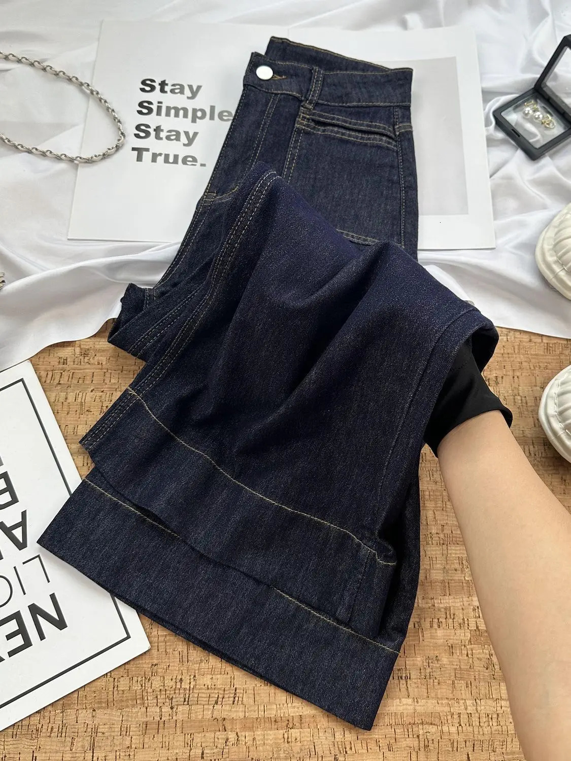 Blue Wideleg Jeans Womens Autumn Highwaisted Thin Loose Drape Narrow Straightleg Floor Pants Streetwear Women 251021