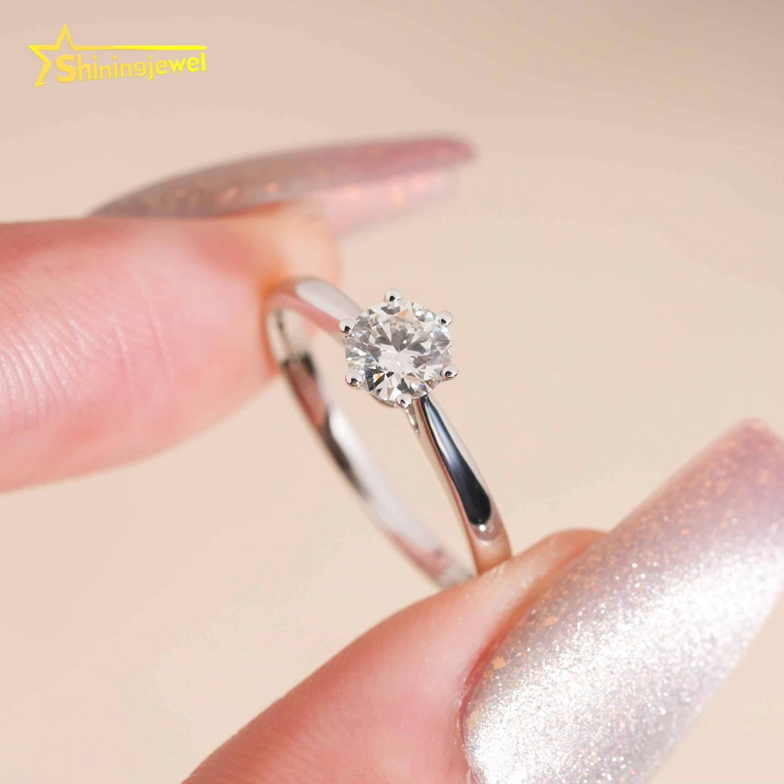 6Prongs Setting Women Jewelry Natural Diamond Wedding Ring 14K Solid White Gold Jewelry Real Diamond Engagement Rings