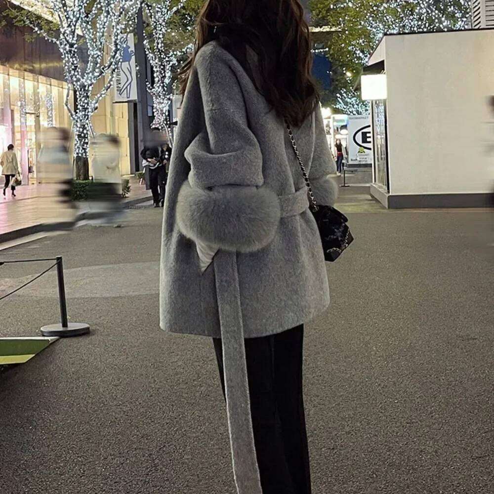 High End Double-Sided Strapping Real Wool Coat Women's Removable Cuffs Fur Temperament Cashmere Short Jacket