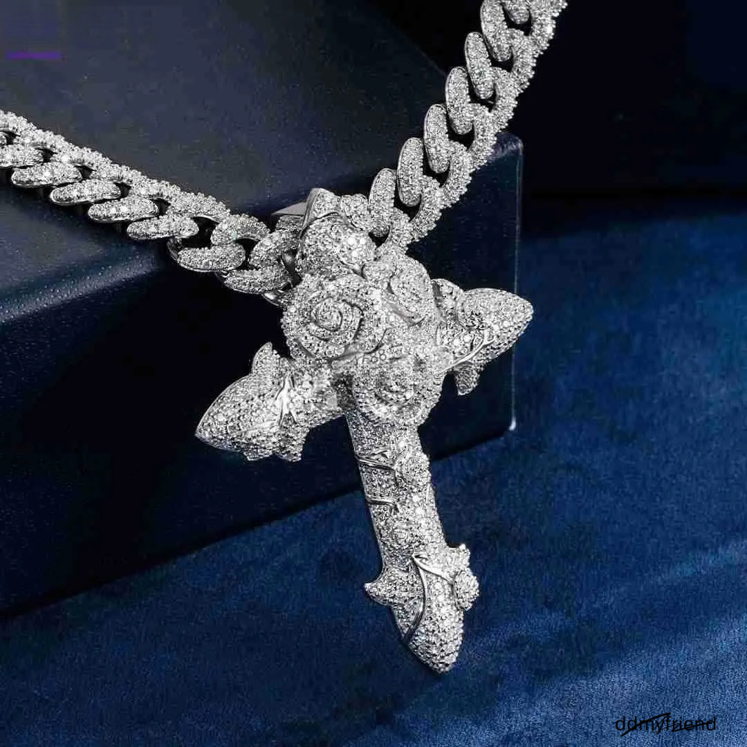 Name Personalized Make Pass Tester Iced Out Vvs Dia Moissanite Cross Pendant Rapper Custom Character For Men V2 Ddmyfriend