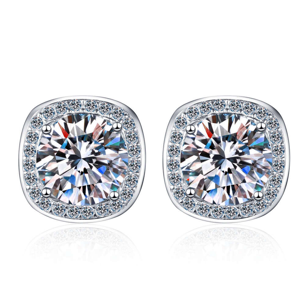 DHCollections-- XDY Pure Sier Plated with PT950 Gold for Women Micro Paved 0.5 Moissanite Stud Earrings Straight