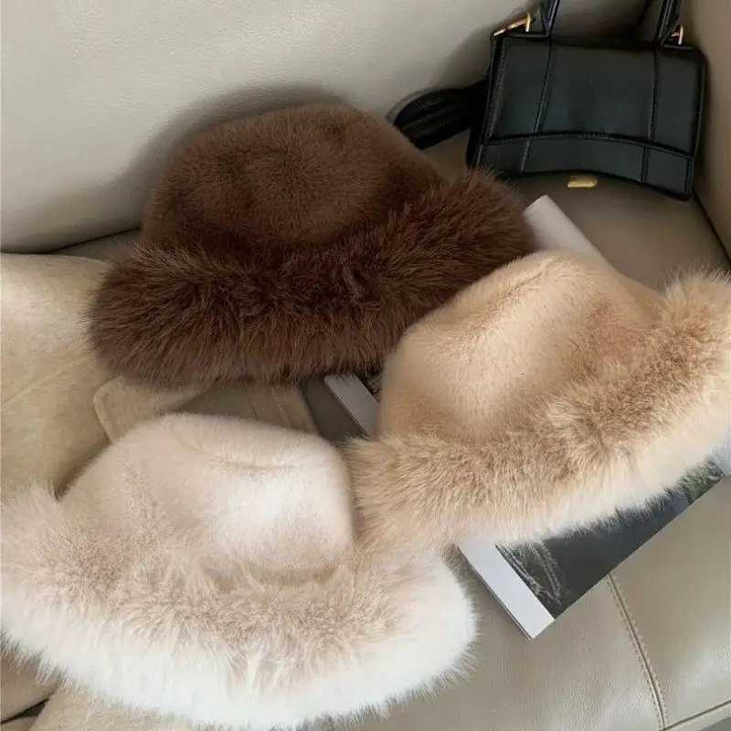 2025 Fluffy Fur Fisherman Hat Women Winter Plush Bucket Hat Ear Protection Cap Windproof Warm Female Panama Caps Russian HatL251024