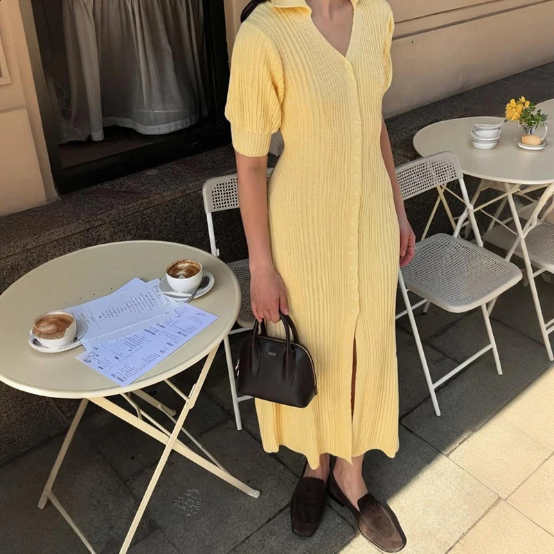 Tornova Fashion Cardigan Long Knitted Dress For Women Puff Sleeve Retro Fashion Sweater Dress 2025 Summer Sexy Vacation Dress 251023