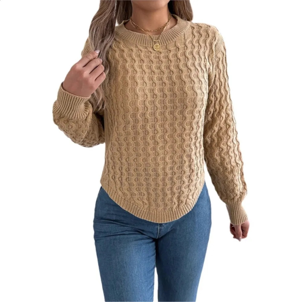 Fashion Knitted Braided O Neck Lantern Longsleeved Womens Top Autumn Retro Irregular Pullover Versatile Sweater Female 251023