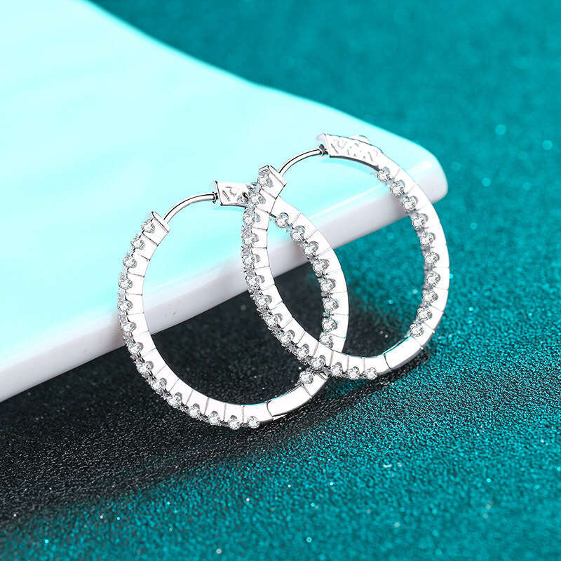 DHCollections-- Sterling Sier Earrings for Women Full Circle Black Moissanite Cuffs Plated PT950 Gold Ear Jewelry Straight