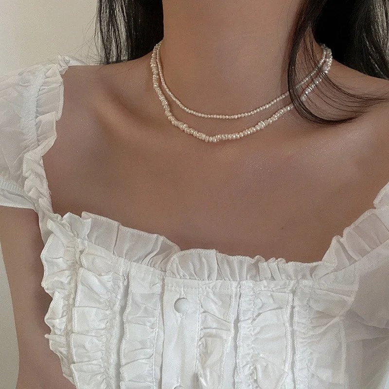 Minar Multiple French Natural Freshwater Pearl Necklace for Women Elegant Irregular Pearls Chokers Necklaces Wedding Jewelry 251016