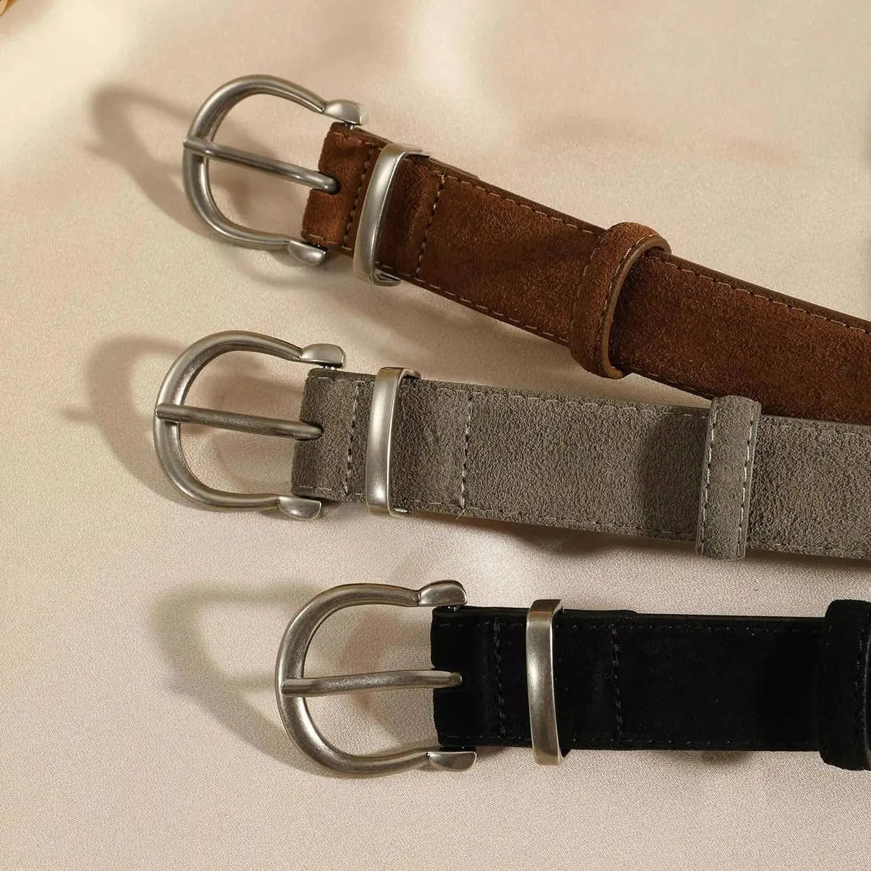 Womens Fashion Suede Leather Belt Adjustable Vintage Alloy Buckle Stylish Versatile Waistband for Jeans And Dresses 251013