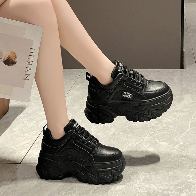 Rimocy White Black Chunky Sneakers Women Spring Autumn Thick Bottom Dad Shoes Woman Fashion PU Leather Platform Sneakers with Durable PU Leather