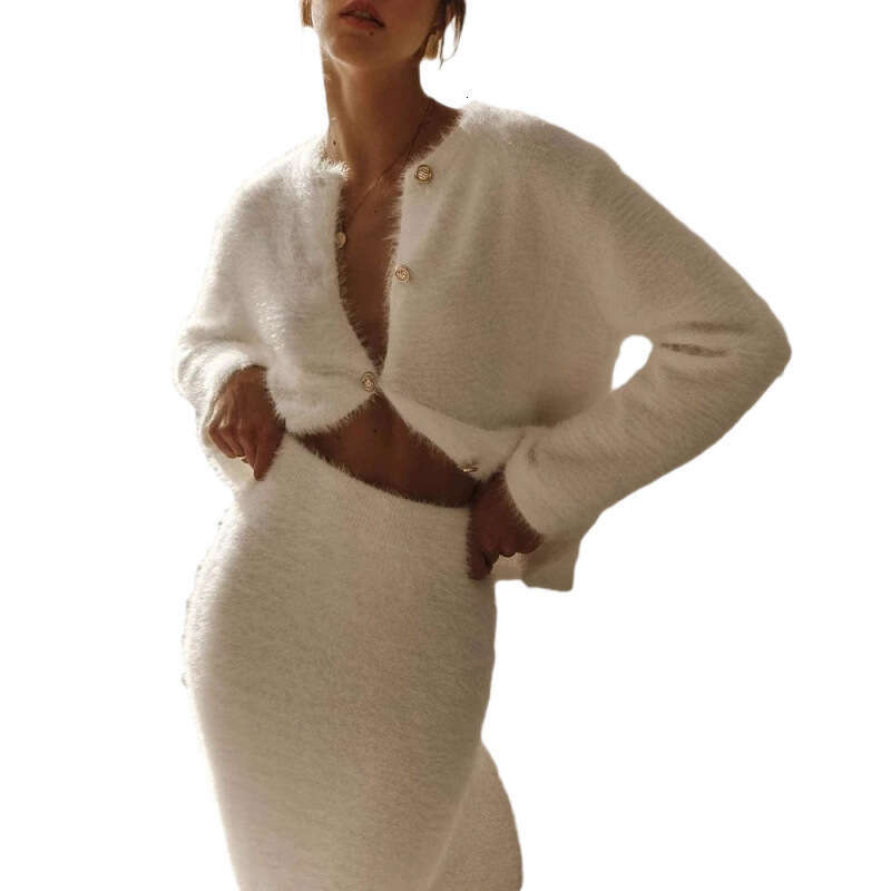 2025 Spring New Women's Solid Color Long Sleeve Button Jacket and Skirt Fashion Set