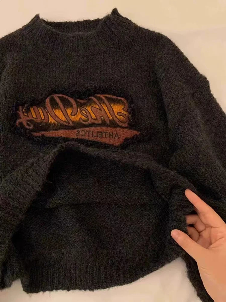 Y2K Vintage Knitted Crop Sweater Women Autumn Winter Thick Warm Female Pullovers Harajuku Loose Streetwear All Match Jumpers 251023