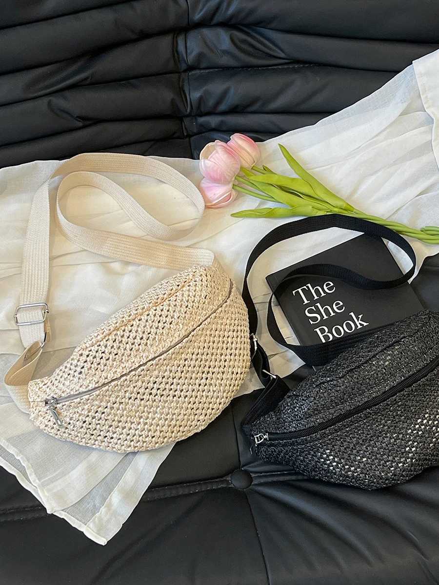 Straw Waist Bag Chest Bag Waist Pouch Cross Body Pouch Sling Bag Travel Imitation Straw Woven Waist Bag Purses Beach BagL251024