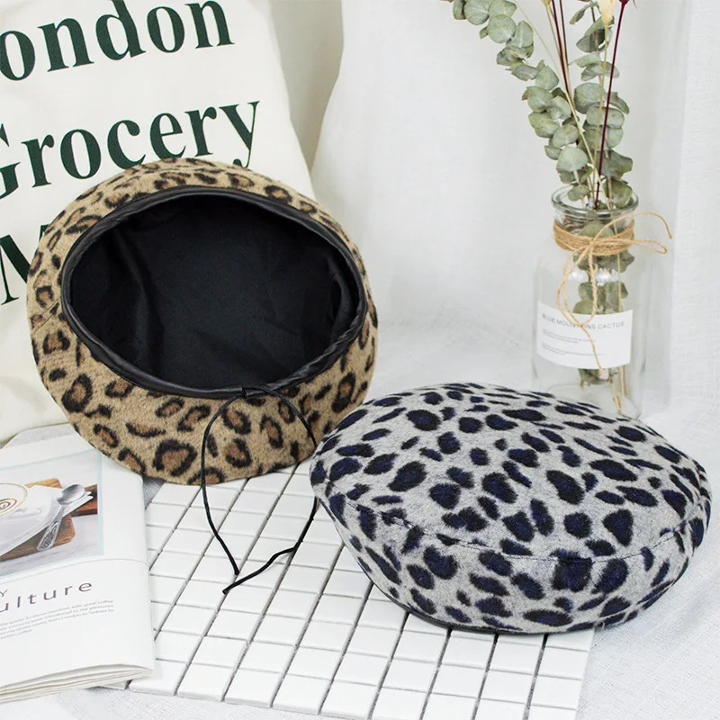 Womens Leopard Print Hat Fashion Beret Vintage Hats Leopard Felt Hat Beanie Girls Cap French Berets With Adjustable Rope 251023