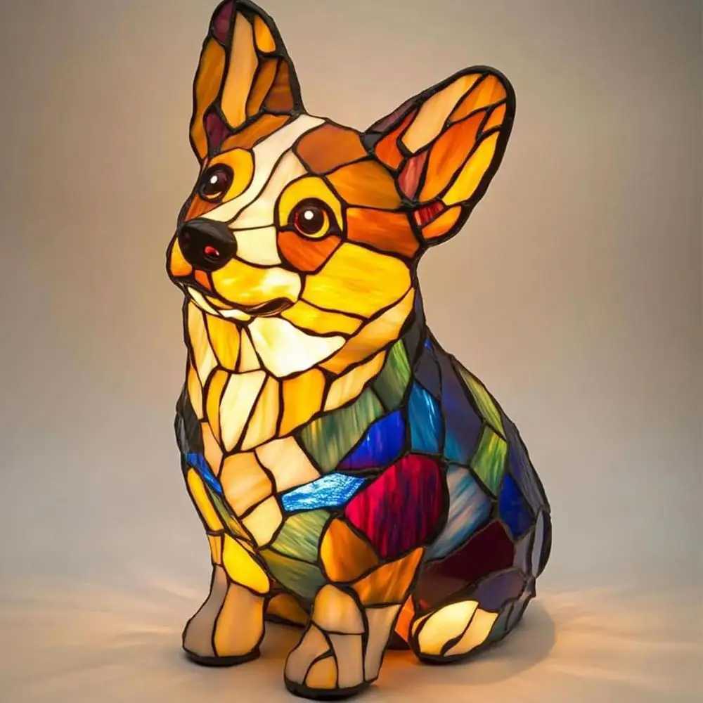 LED Light Animal Ornaments Colored Resin Stained French Tabletop Night Light Cute Pet Themed Table Lamp Handmade Home Decor C251115