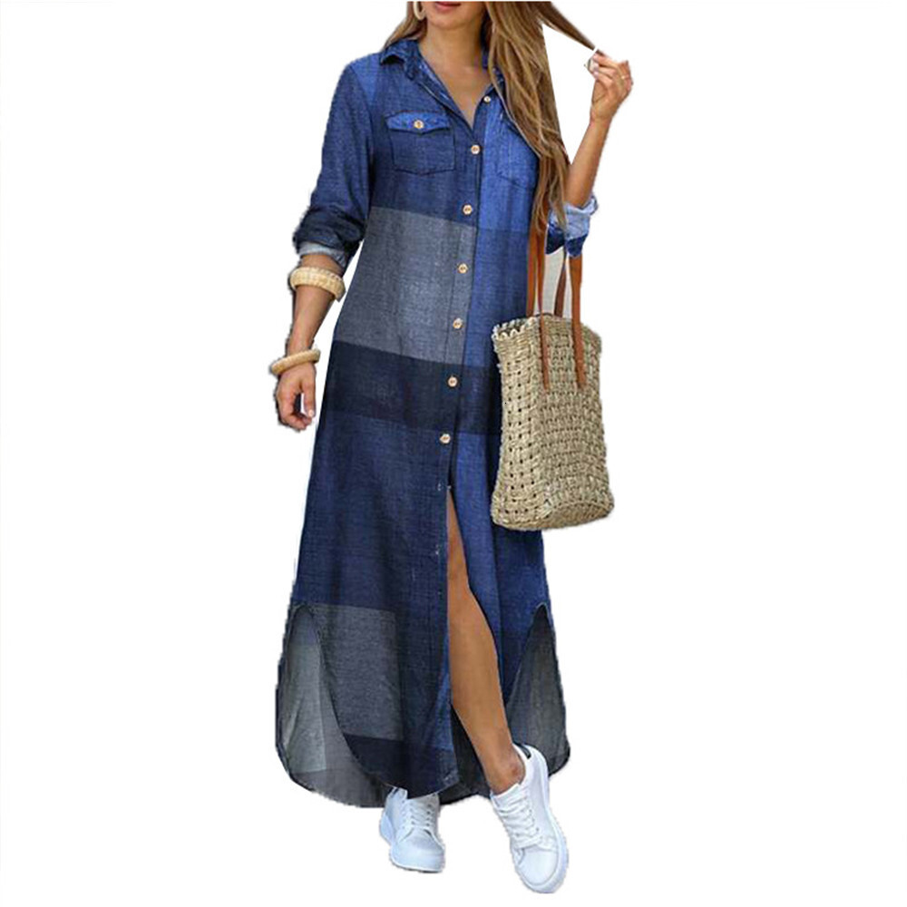 New Women's Fashion Spring and Autumn Sexy Single-Breasted Shirt Loose Turn-Down Collar Dress