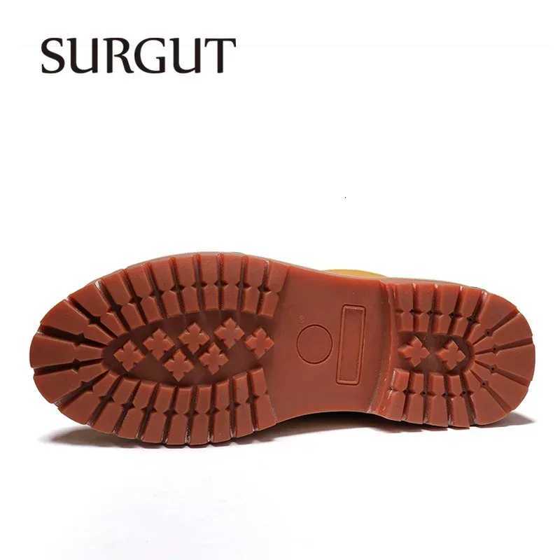 SURGUT Leather Men Boots Comfortable Autumn Winter Plush Keep Warm Shoes Fashion Trends Style Working Boots W251024