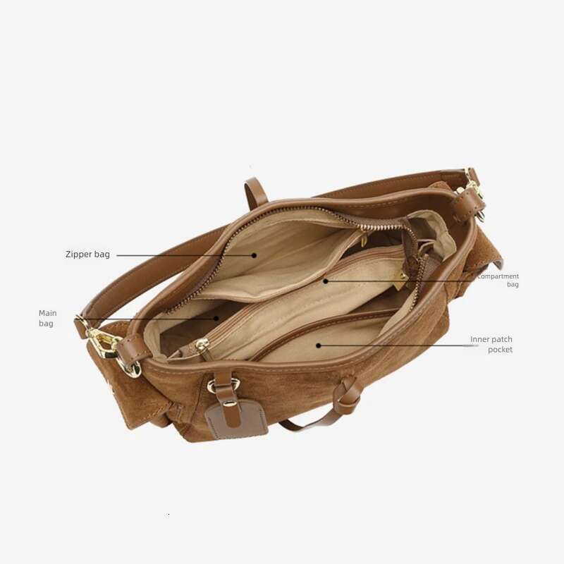 Burminsa Suede Cowhide Genuine Leather Underarm Shoulder Bags For Women 2025 Designer Bucket Crossbody Ladies Handbags