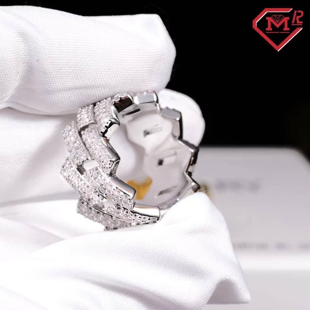 Wholesale Moissanite Ring Mens Stackable Iced Out Hip Hop 14mm 925 Silver Jewelry Vvs Moissanite Cuban Ring