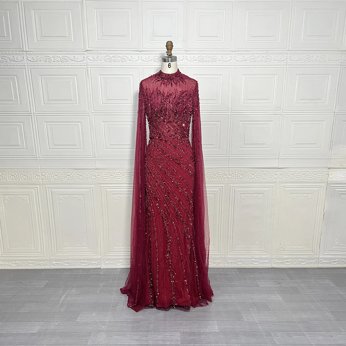 Saudi Arabia Mermaid Beaded Cape Sleeves HighNeck Evening Dresses Dubai Party Gowns for Women Wedding Customized 251023