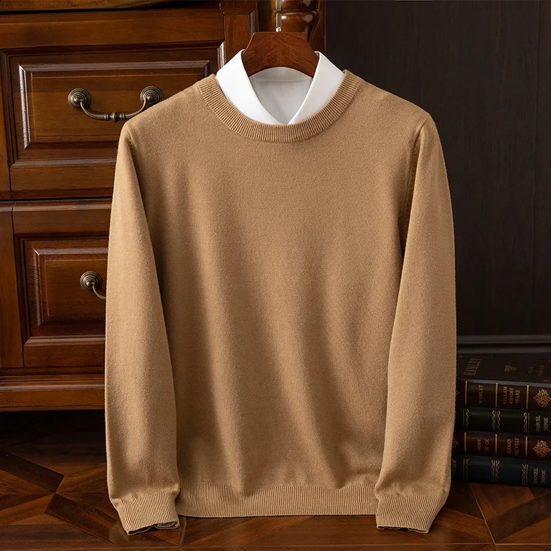 Autumn Winter Mens ONeck Merino Wool Sweater Versatile Basic Cashmere Pullover Casual Business Knitwear 251018