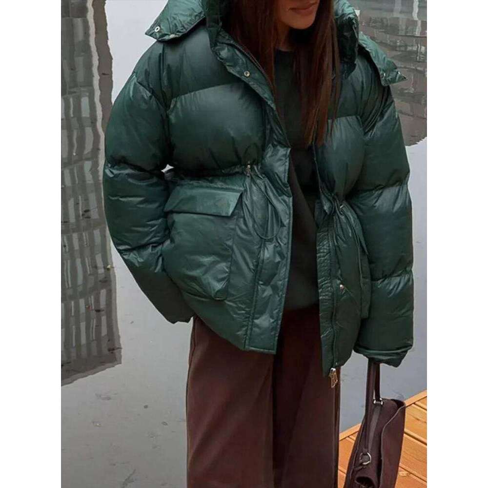 Fashion Thick Padded Jacket For Women Casual Single Breasted Zipper Warm Coat With Belt Winter Female Pocket Long Sleeve Jackets Womens Coat