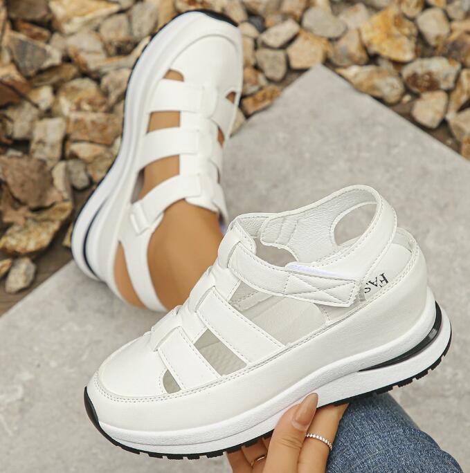 European and American women's wedge heel thick soled sports shoes in large size breathable sequins round toe straps spring and autumn new casual 